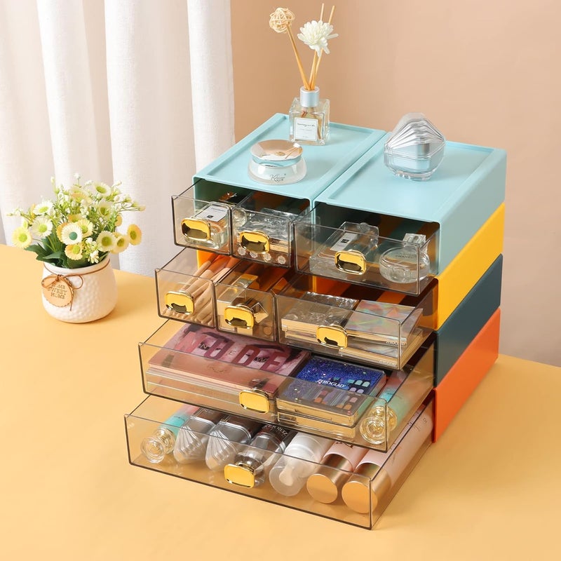 OSteed Spacious Desktop Storage Box, 1 Large 1 Middle & 2 Small Storage Drawers, Stackable Office Desk Drawer Organizer and Accessories, Printer Paper Organizer, Orange Plastic Drawers for Workspace - Image 2